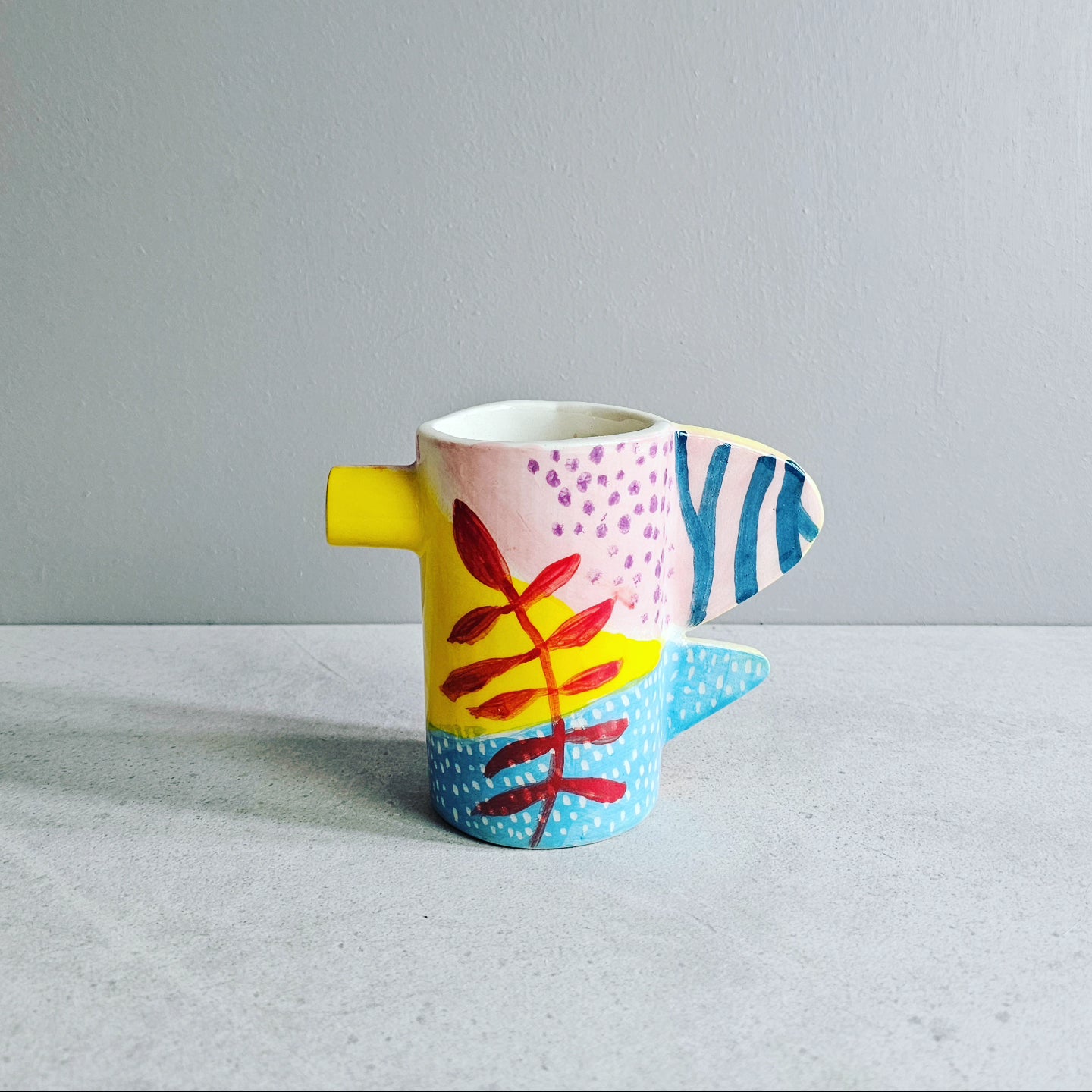 Bricco Natura in ceramica bianca decorato a mano, pezzo unico